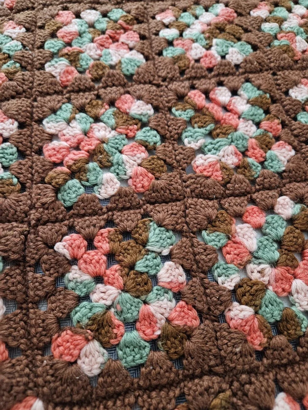 Vtg Granny Square Handmade Crochet Afghan Throw Lap Blanket 45